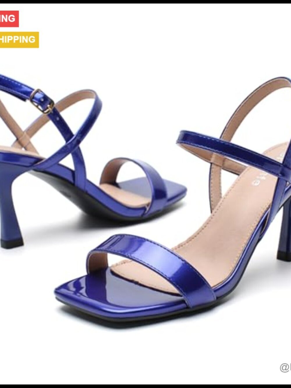 Strappy Heeled Sandals with Kitten Heel, Square Open Toe, Ankle Strap - Picture 7 of 7